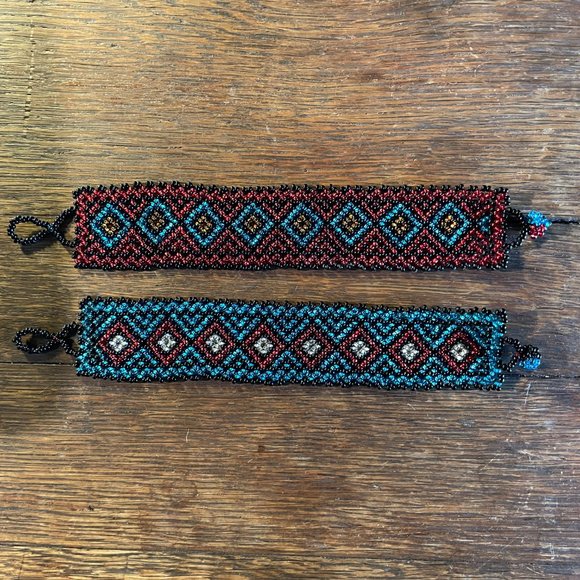 Handmade Red and Blue Beaded Guatemalan Bracelets - Picture 2 of 2
